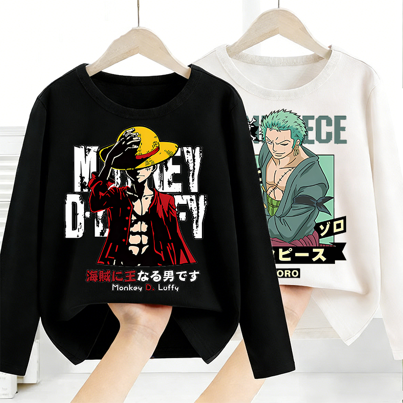 Anime Girl Merchandise - เสื้อแขนยาวลายอนิเมะวันพีซ เสื้อยืดเด็กชายหญิง เสื้อแฟชั่นแบบสวม เสื้อยืดเด็ก เสื้อผ้าฤดูใบไม้ผลิฤดูใบไม้ร่วง