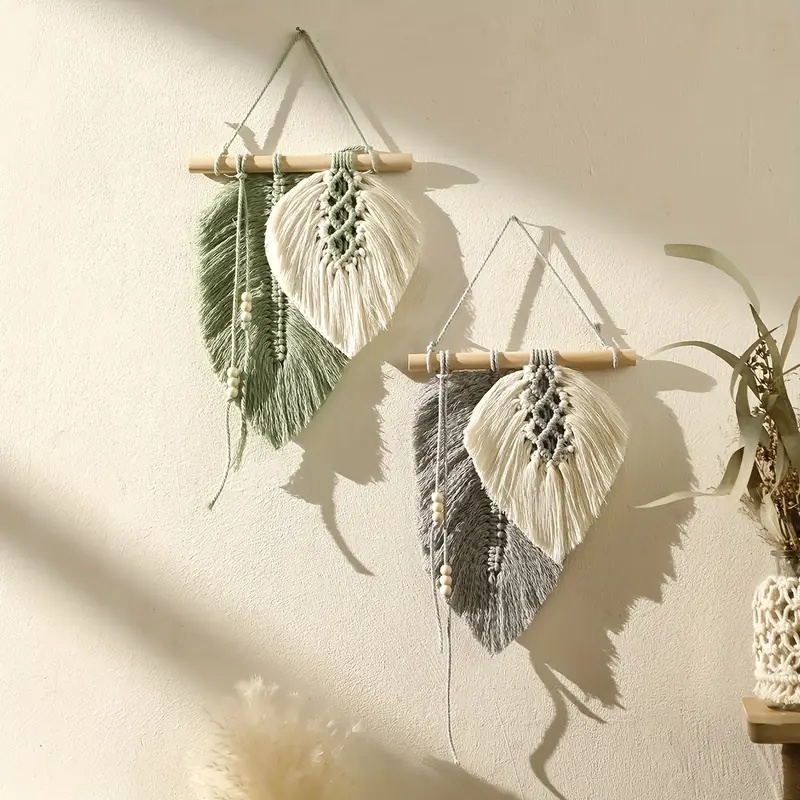 Wall Scroll Tapestry - Handmade Macrame Leaf แขวนผนัง,Boho ทอใบ Tapestry,Wall