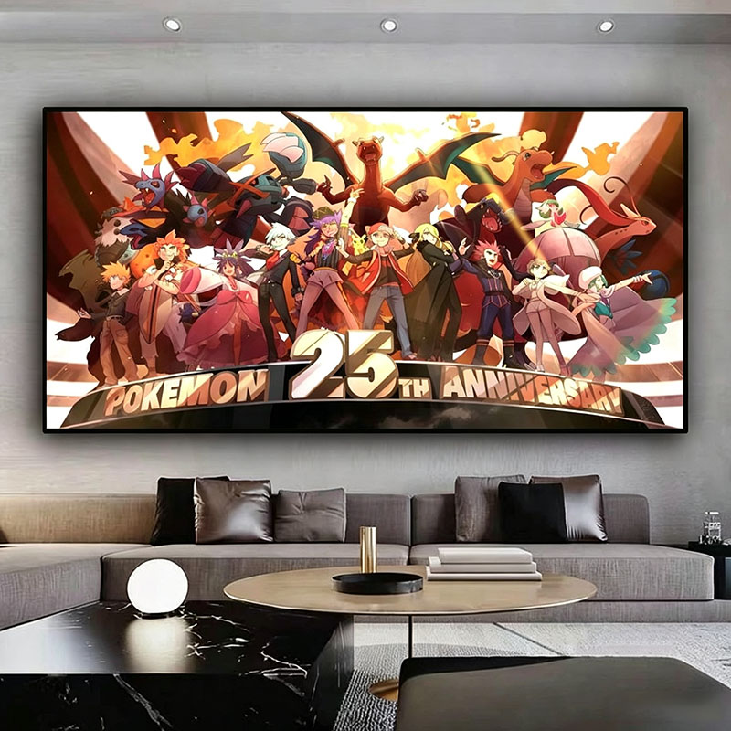 Anime Poster Print - โปเกมอน ภาพวาดตกแต่งบนผ้าใบ ไม่มีกรอบ ลายการ์ตูน พิคาชู ‌