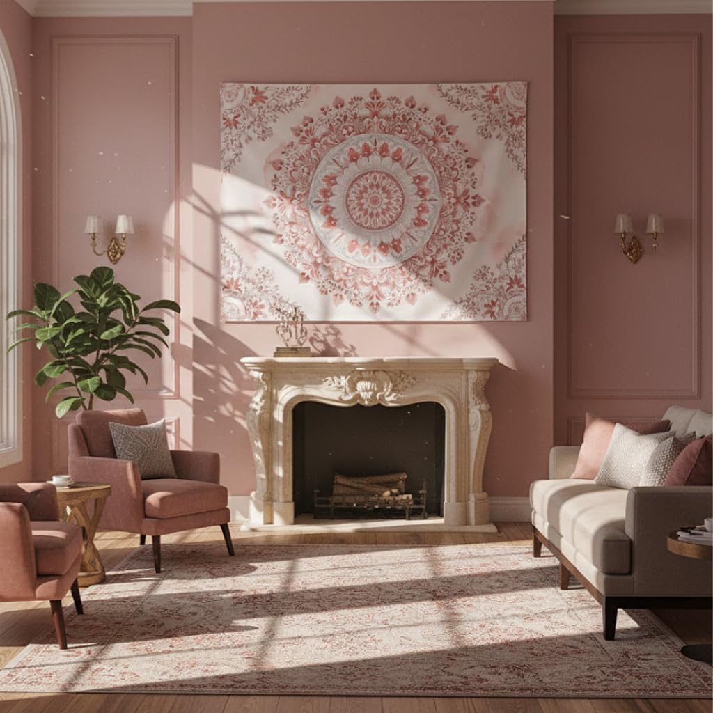 พรมลายดอกไม้สีชมพู – งานศิลปะต - Wall Scroll Tapestry บทวิจารณ์และราคา